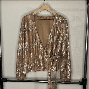 Sequin Wrap Blouse - Gold